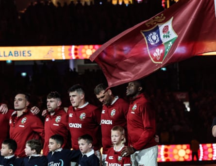 The British & Irish Lions stand for the national anthems