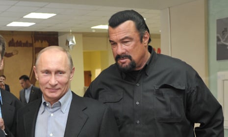 Vladimir Putin and Steven Seagal visit a new sports arena in Moscow in 2013.
