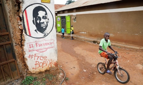 Graffiti calls for the release of Bobi Wine, whose real name is Robert Kyagulanyi, on a street in Kampala.