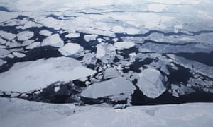 An aerial photograph of melting ice