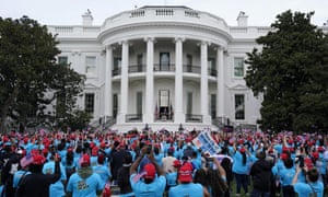 Donald Trump speaks from a White House balcony on 10 October.