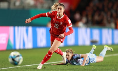 Viola Calligaris of Switzerland escapes with the ball during the Women's World Cup match against Spain at Eden Park.