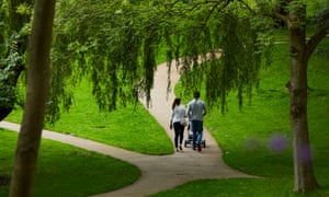 People walking in Winckley Square gardens in Preston