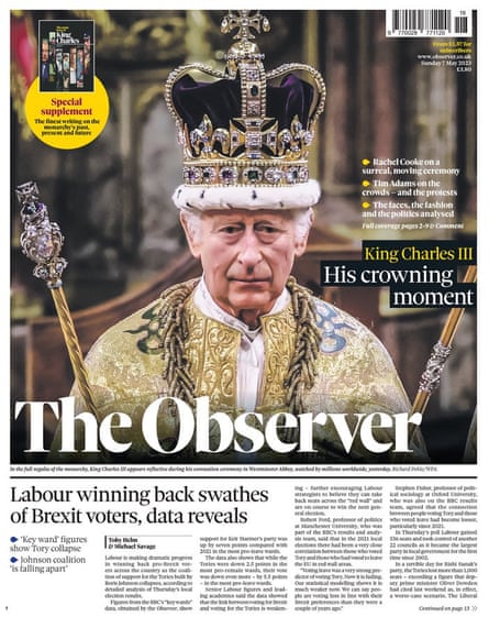 The Observer’s front page, Sunday 7 May 2023
