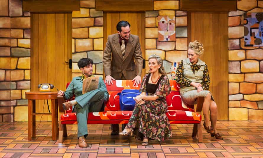 ‘Ankle-length dresses and garish man-made fabrics’ … the cast of Noises Off wearing costumes designed by Liz Cooke.
