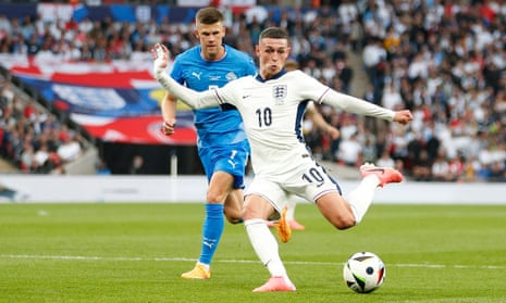 Phil Foden sút bóng vào khung thành trong trận giao hữu giữa Anh với Iceland.