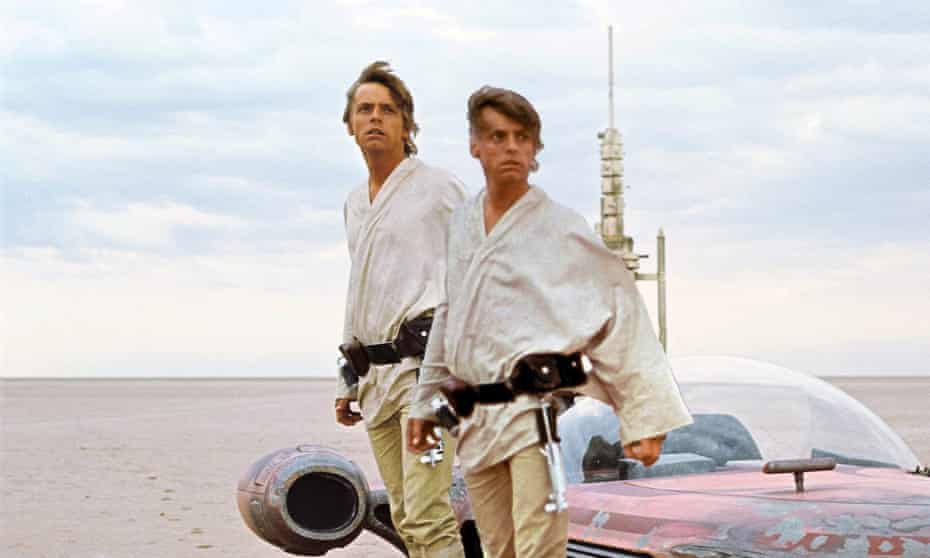 Mark Hamill as Luke Skywalker photoshopped standing next to himself to illustrate the 'bigger Luke' internet joke/conspiracy theory.