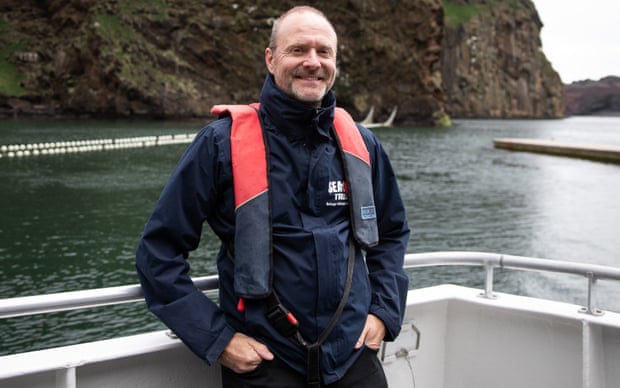 Andy Bool, head of Sea Life Trust, in Klettsvik Bay, Iceland, where the whales have been re-homed.