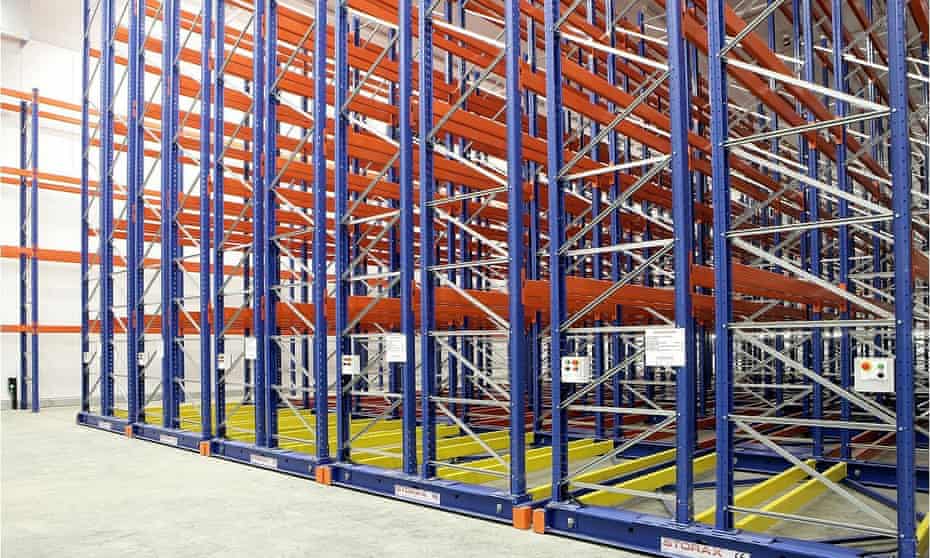 Empty racks in a temperature-controlled warehouse