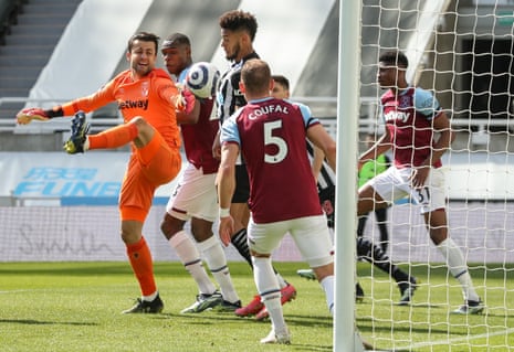 West Ham United's Lukasz Fabianski before Joelinton poked the ball home for Newcastle’s second goal of the game.Joelinton pokes the ball home for Newcastle’s second goal of the game.