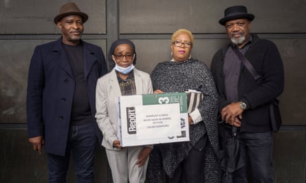 Survivors of the Windrush scandal present a petition to Downing Street on Friday 19 June demanding full implementation of the Windrush Lessons Learned review.