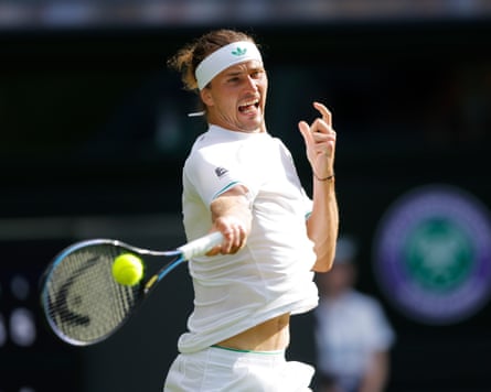 Alexander Zverev plays a shot at Wimbledon