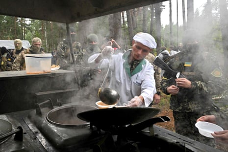 A meal is prepared for soldiers near Kyiv.