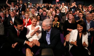 Andy Burnham, left, Yvette Cooper and Liz Kendall congratulate new leader Jeremy Corbyn.