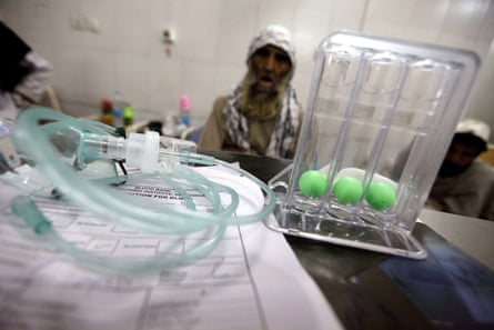 A tuberculosis patient receives medical treatment at a hospital in Peshawar, Pakistan.