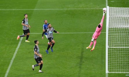 Karl Darlow denies Everton a goal in the game at Newcastle this month.