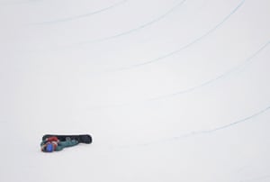 Australia’s Scotty James crashes during the men’s snowboard halfpipe final.