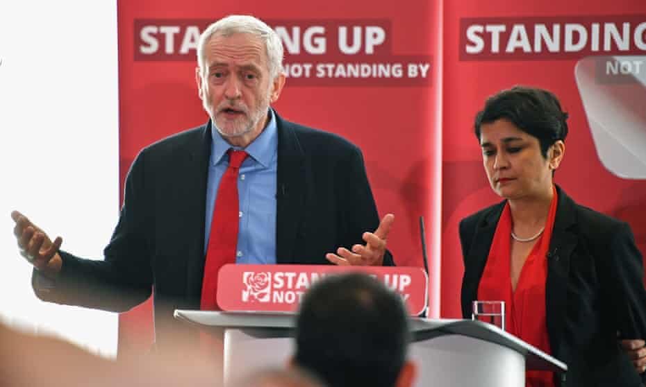 Jeremy Corbyn and Shami Chakrabarti at the launch of Chakrabarti’s report into antisemitism in the Labour party.