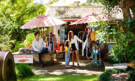 Family shopping at the local markets in Bellingen on the North Coast.
