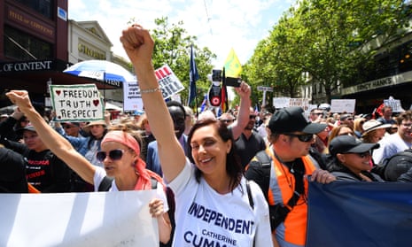 Catherine Cumming at the ‘The Worldwide Rally for Freedom’ protest against mandatory vaccinations and lockdown measures in November 2021.