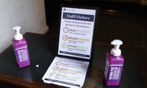 A hand sanitiser station at the entrance to the Bank of England