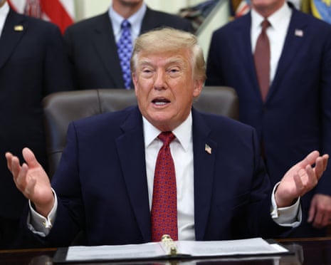 President Donald Trump speaks in the Oval Office at the White House.