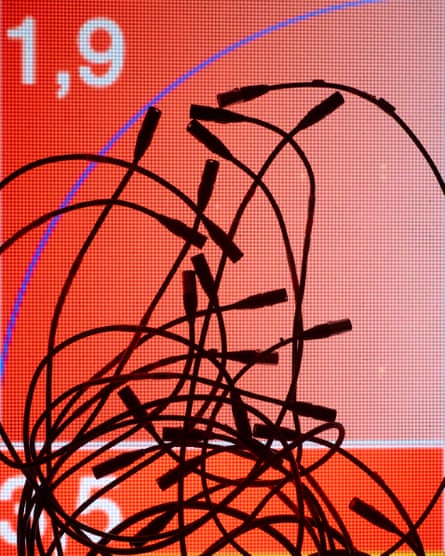 Laying digital LED panels that make up the set floor.