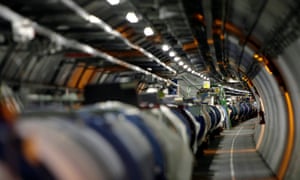 The Large hadron collider in its tunnel at CERN (European particle physics laboratory) near Geneva, Switzerland.