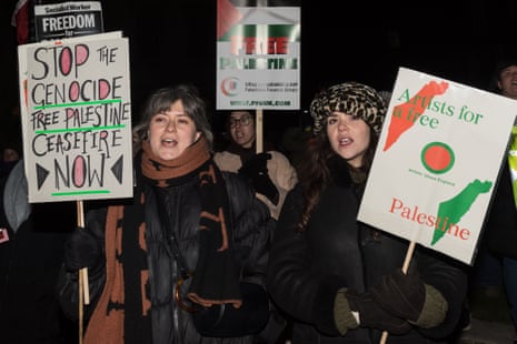 Pro-Palestinian protesters gather outside the Houses of Parliament in London as MPs debate a bill to block public bodies from boycotting Israeli companies.