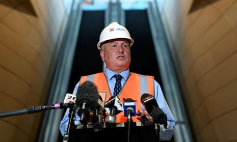 NSW transport minister David Elliott speaks to the media at the new Sydney Metro Central Station project in February
