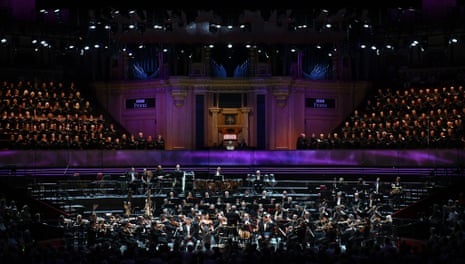 the massed ranks of the hallé orchestra and choir joined by the bbc symphony chorus and soloists at the royal albert hall for prom 16