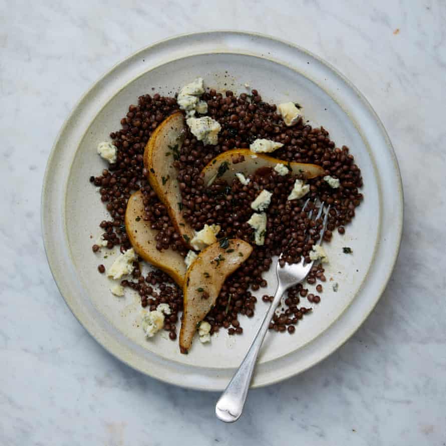 Meike Peters’s lentils with stilton, pear and star anise-thyme butter.