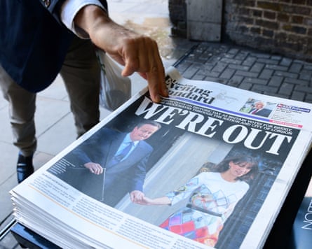 A newspaper with the headline ‘We’re out’ and a picture of David and Samantha Cameron outside No 10.