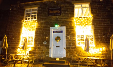 Christmas lights outside the Golden Lion in Osmotherley, North Yorkshire