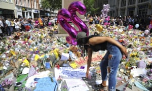 Tributes left in central Manchester to the victims of Monday night’s bomb attack.
