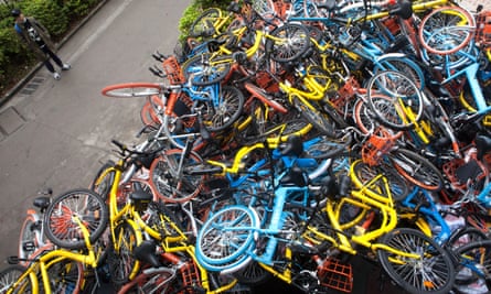The different colours represent rival bike-hire firms.