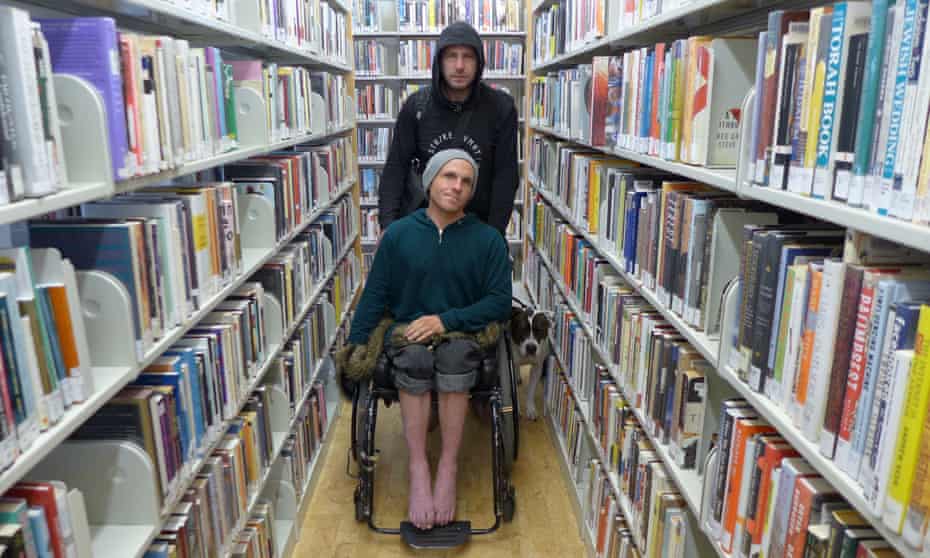 Shane Berry and Marc Siino, two homeless people at the public library in San Francisco’s Castro neighborhood.