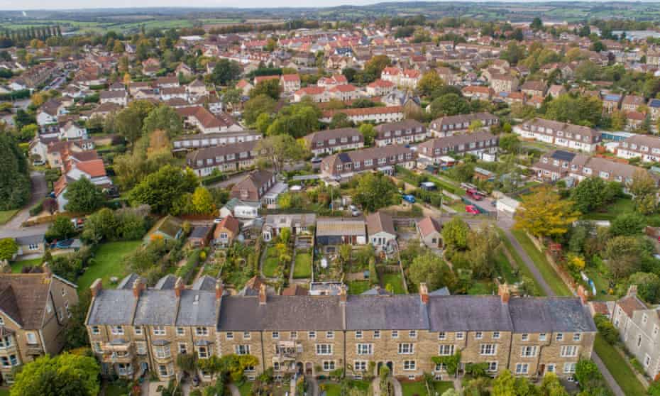 Aerial view of properties in Frome, Somerset.