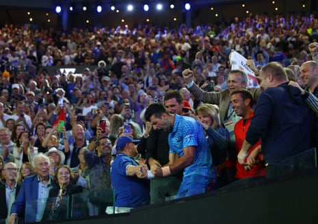 Novak Djokovic goes into the crowd to celebrate his tenth title in Melbourne!