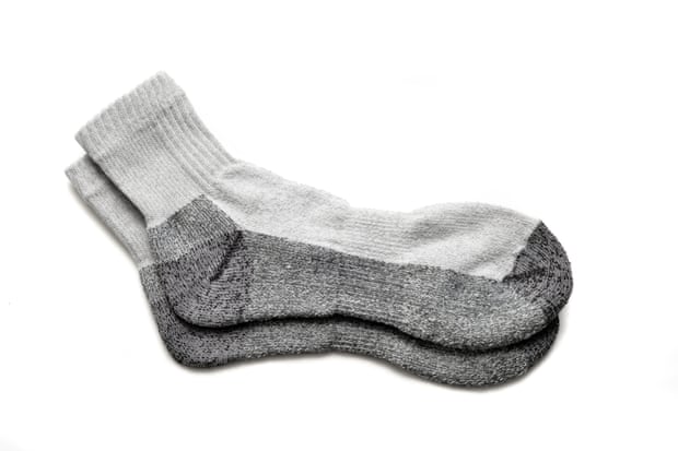 A pair of socks with extra reinforcement and padding at the heel and toe.