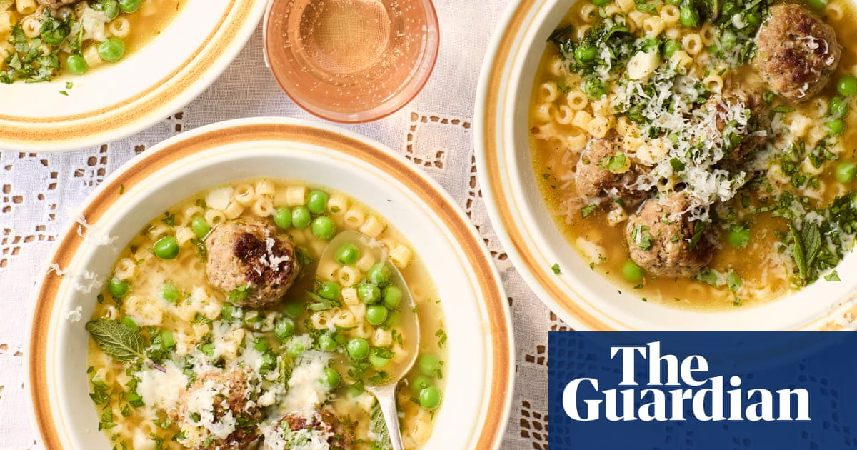 Georgina Hayden's recipe for spring meatballs with pasta and peas