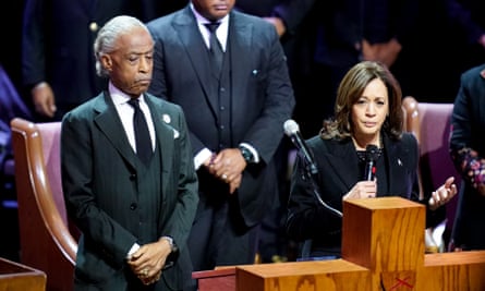 The Rev Al Sharpton and Kamala Harris at the church in Memphis on Wednesday.