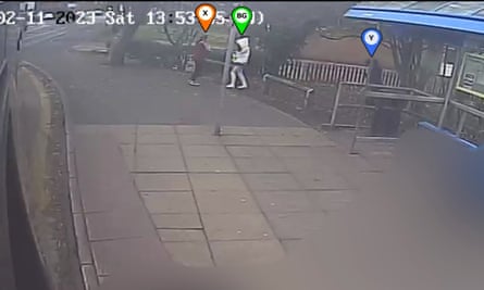 Screengrab taken from CCTV showing Jenkinson and Ratcliffe meeting Brianna at a bus stop on the day of her murder
