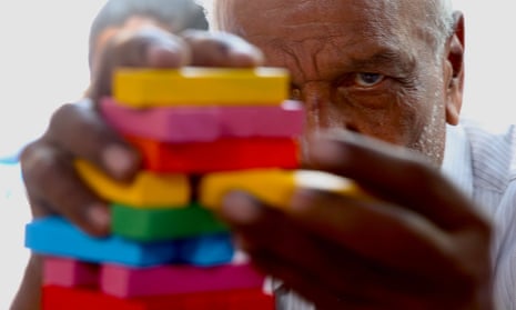 A patient undertaking a memory screening test.