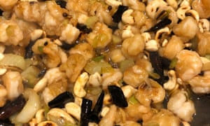‘Like punctuation marks with cashews’: gong bao prawns.