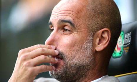 Pep Guardiola during Manchester City’s shock defeat at Norwich City.
