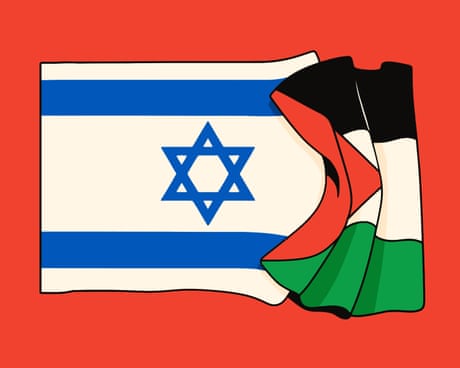 the flags of israel and palestine overlapping