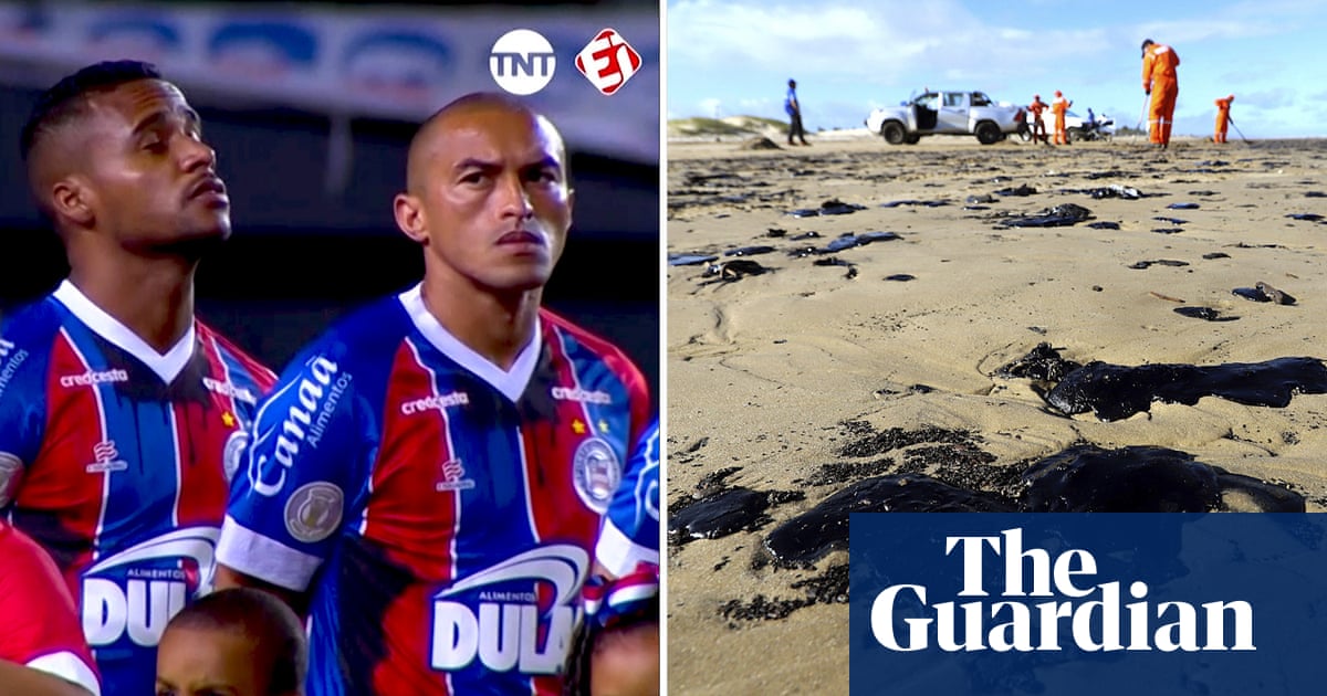 Brazilian footballers protest oil spill with custom-made shirts and gloves – video report