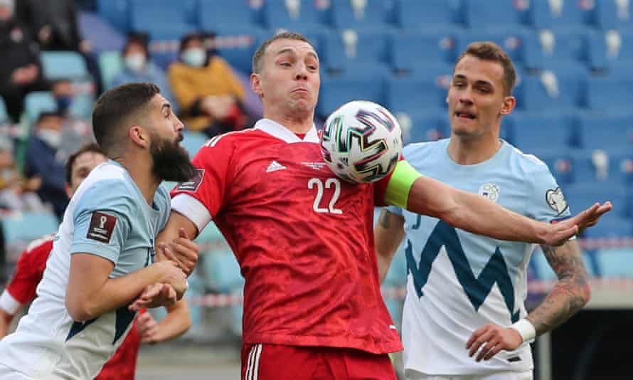Russian forward Artem Dzyuba in action against Slovenia.