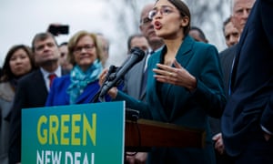 Democratic Representative from New York Alexandria Ocasio-Cortez and US Democratic Senator from Massachusetts Ed Markey introduce their Green New Deal resolution<br>epa07350906 Democratic Representative from New York Alexandria Ocasio-Cortez (L) delivers remarks on the ‘Green New Deal’ resolution with US Democratic Senator from Massachusetts Ed Markey (Unseen), during a press conference on Capitol Hill in Washington, DC, USA, 07 February 2019. The resolution emphasizes massive public investment in wind and solar production, zero-emission vehicles and high-speed rail, energy-efficient buildings, and smart power grids, as well as ‘working collaboratively’ with farmers and ranchers to move towards sustainable agriculture techniques. EPA/SHAWN THEW
